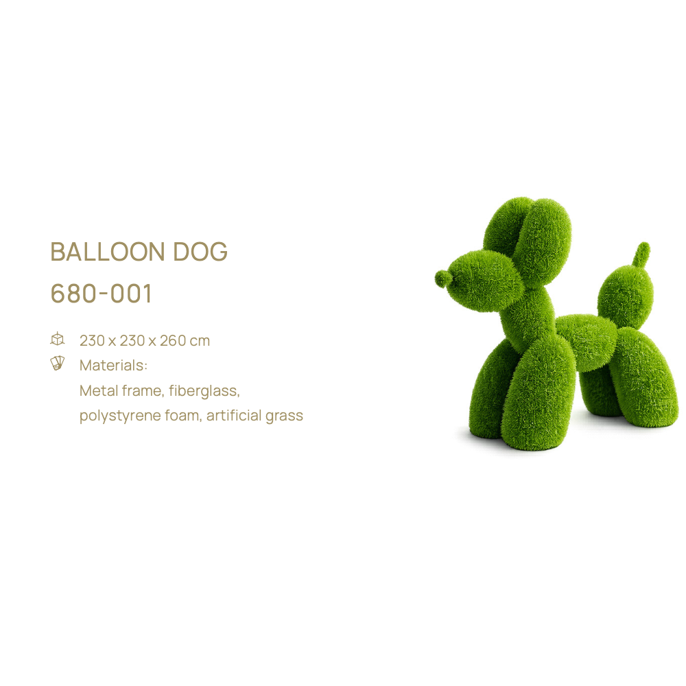 Balloon Dog — figură topiară, 230 × 230 × 260 cm