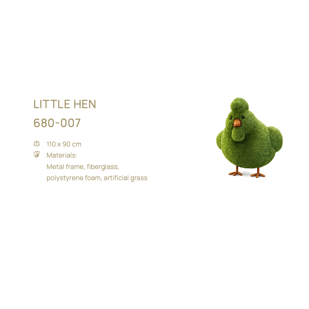 Little Hen — figură topiară, 110 × 90 cm