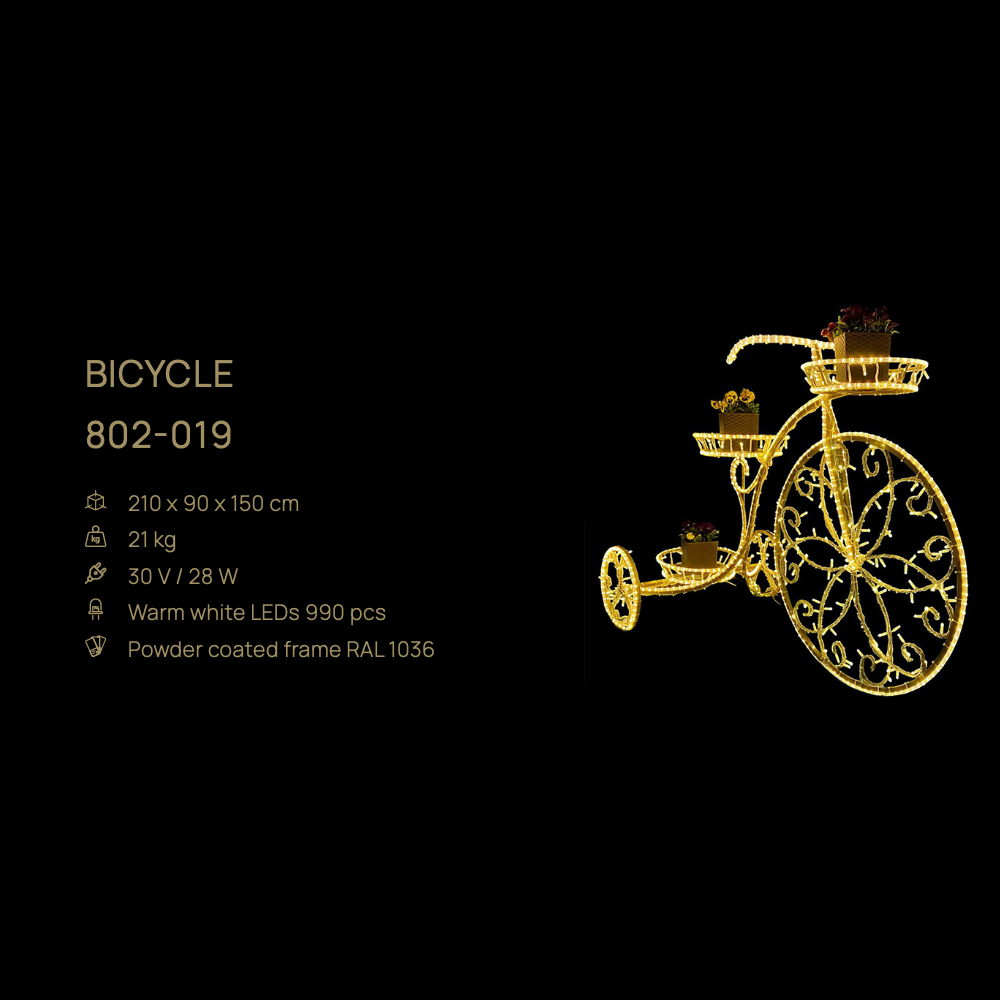 Bicycle — figură LED, 210 × 90 × 150 cm