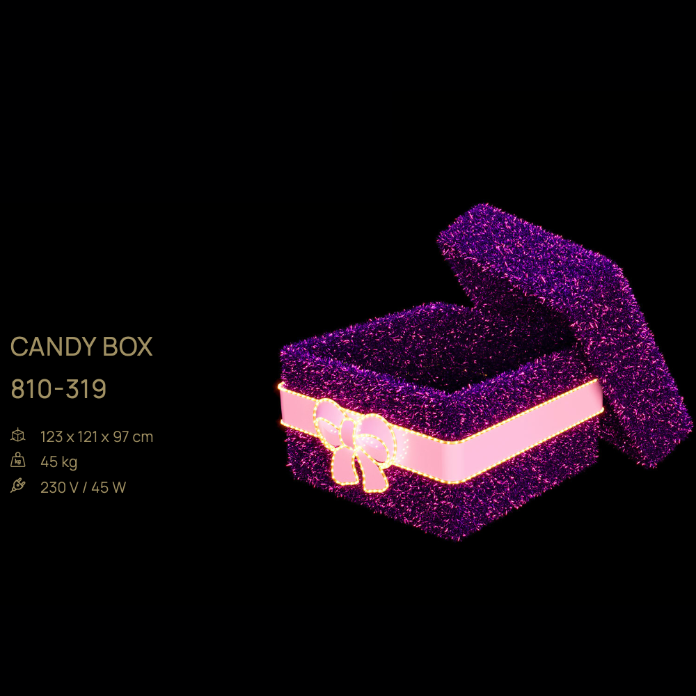Candy Box — figură LED, 123 × 121 × 97 cm