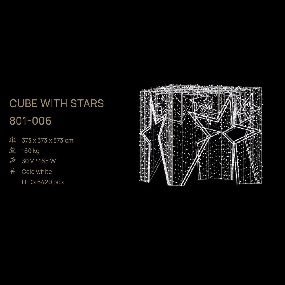 Cube with Stars (Cold) — figură LED, 373 × 373 × 373 cm