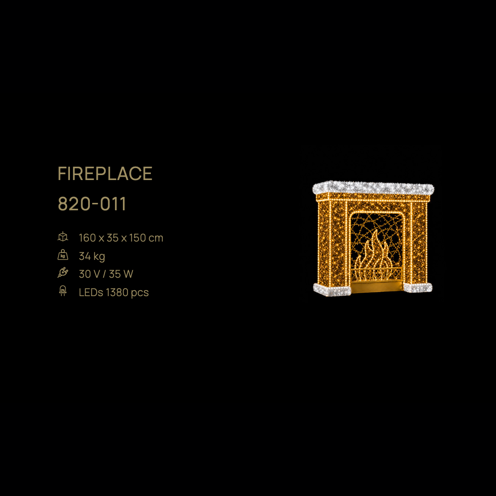 Fireplace — figură LED, 160 × 35 × 150 cm