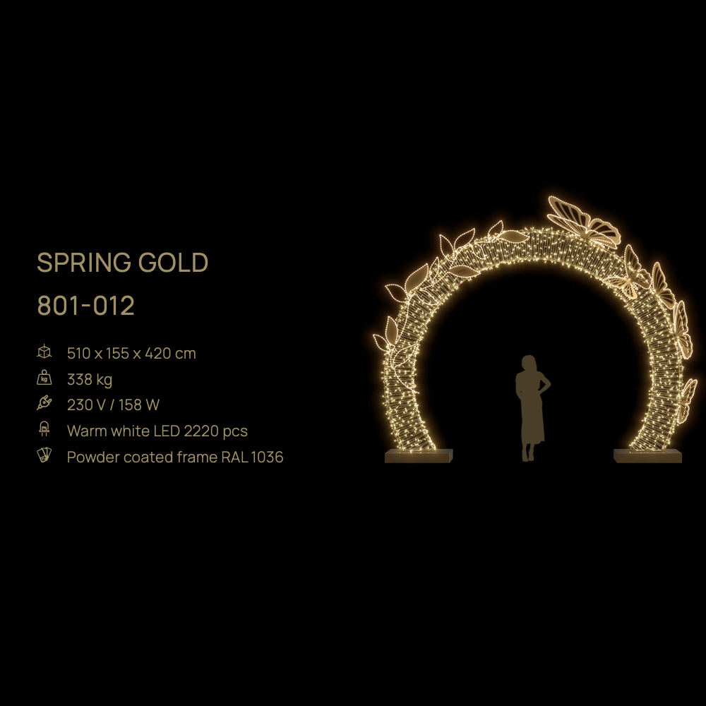 Spring Gold — figură LED, 510 × 155 × 420 cm
