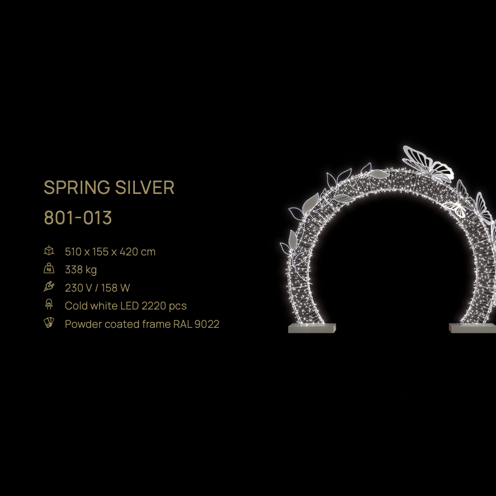 Spring Silver — figură LED, 510 × 155 × 420 cm