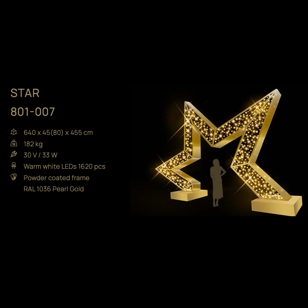 Star — figură LED, 640 × 45(80) × 455 cm
