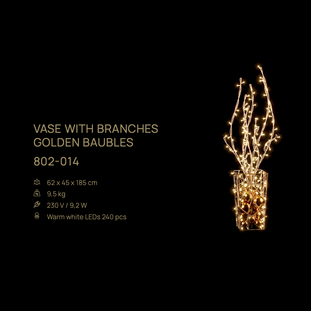Vase with Branches (Golden Baubles) — figură LED