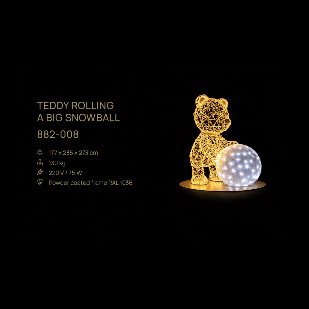 Teddy Rolling a Big Snowball — figură LED