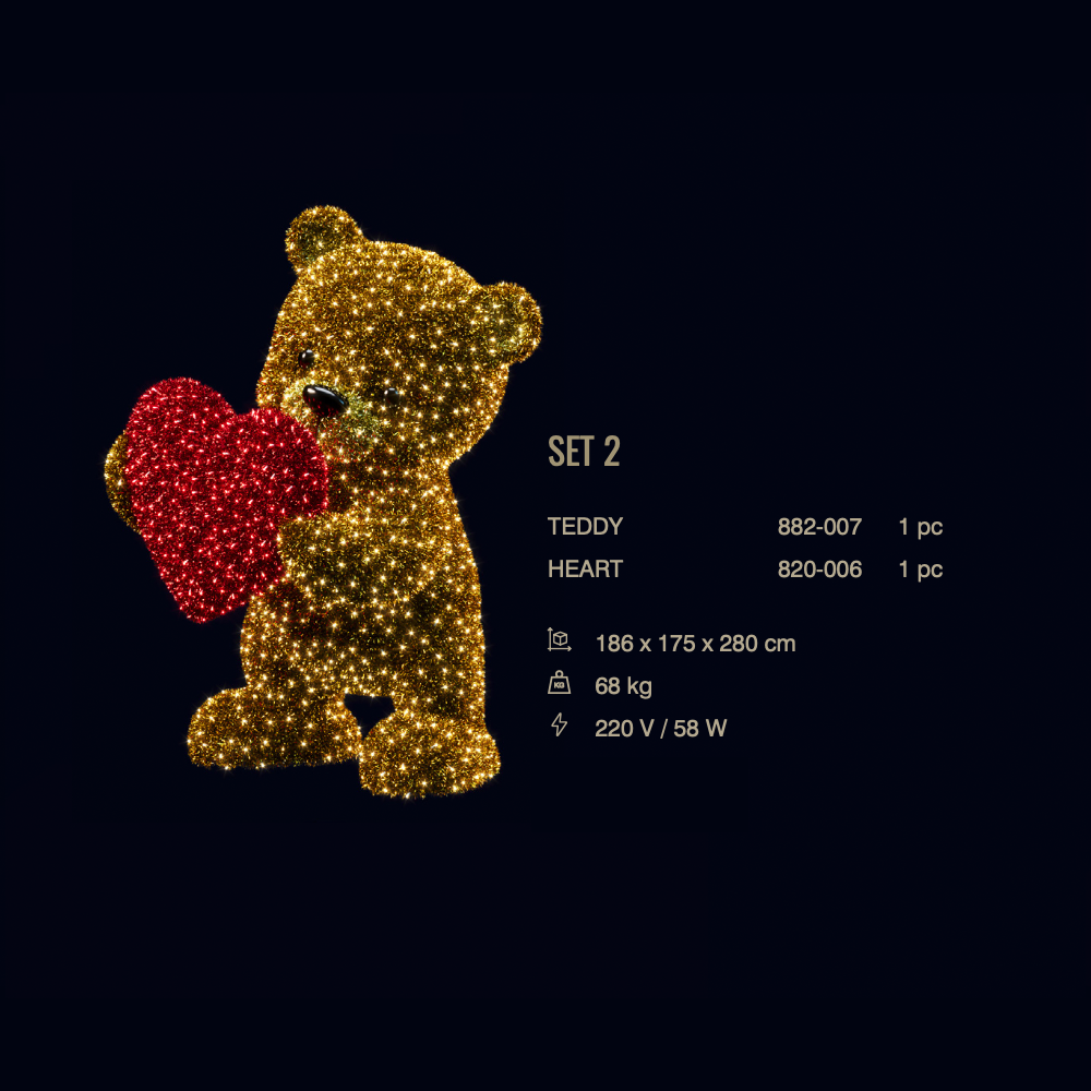 Teddy Set 2 — set LED cu inimă