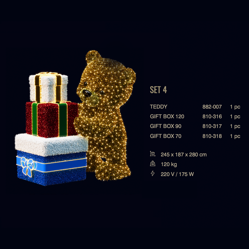 Teddy Set 4 — set LED cu cutii cadou