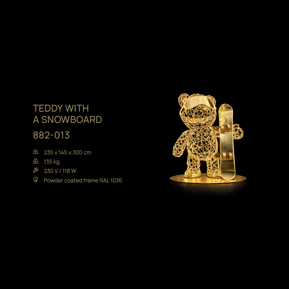 Teddy with a Snowboard — figură LED